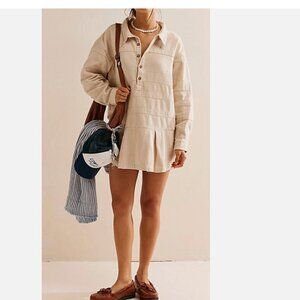 FREE PEOPLE FREE-EST BEIGE CHECKIN' IN MINI DRESS cream l large flare